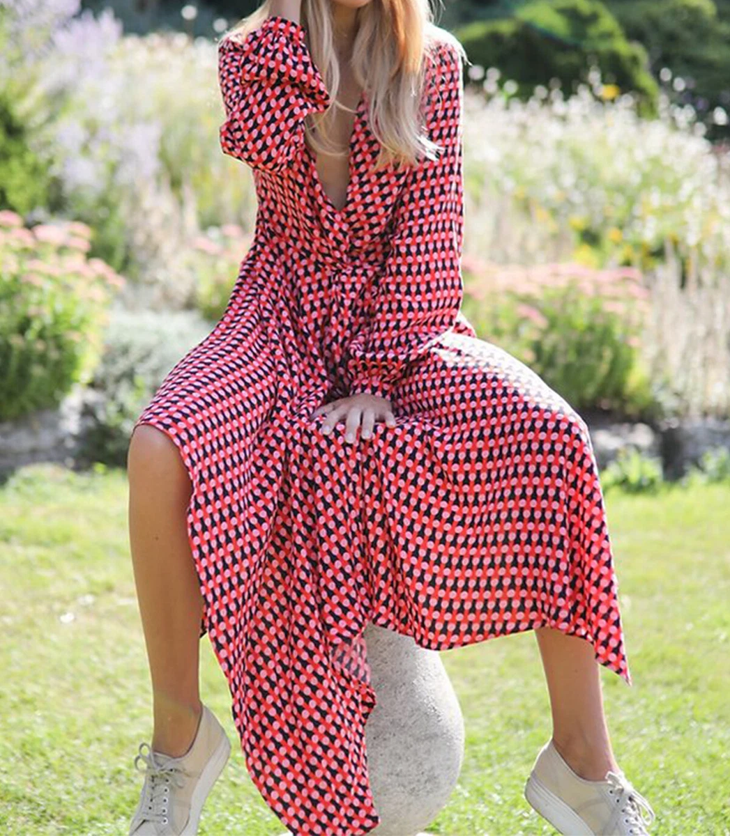 Red spot midi clearance dress