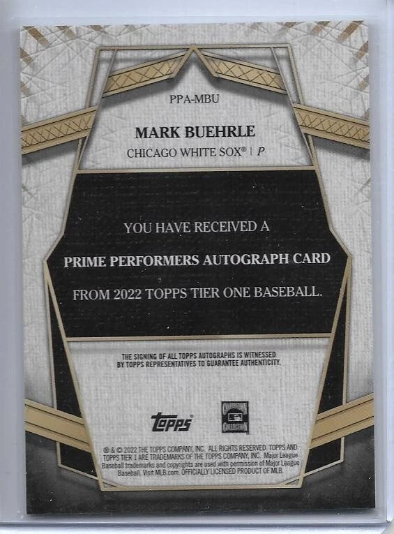 2022 TOPPS TIER ONE MARK BUEHRLE SIGNED AUTO #PPA-MBU #D/299 CHICAGO WHITE SOX - Image 2 of 2