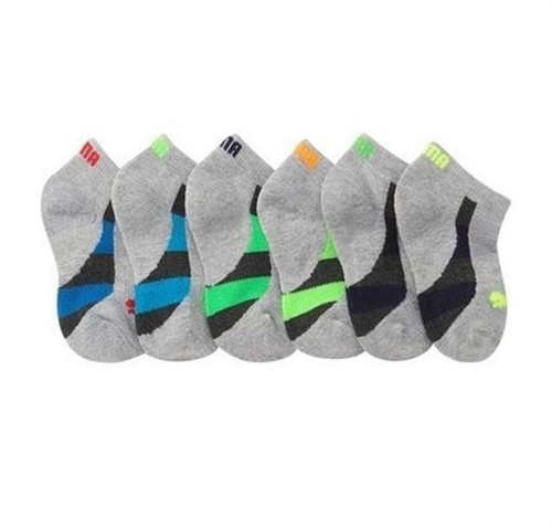 PUMA Ribbed Cuff Stripe Details Gray Terry Low Cut Socks - Pack of 6 Size 5 - Picture 2 of 3