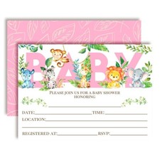 Watercolor Jungle Animals Baby Shower Invitations for Girls Pack of 10