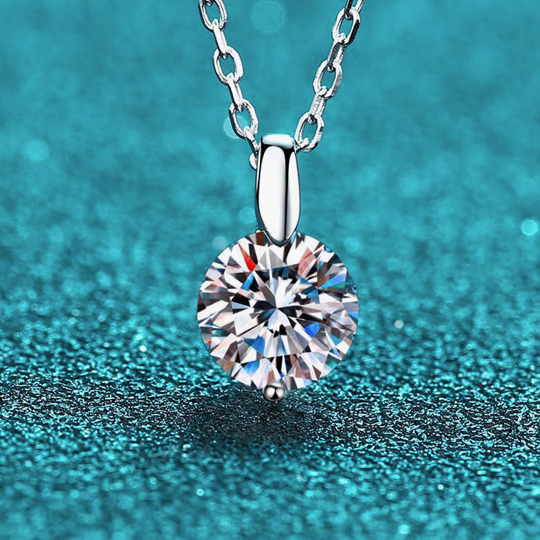 Certified Solitaire Moissanite Pendant Necklace in 925 Sterling Silver Women 2ct