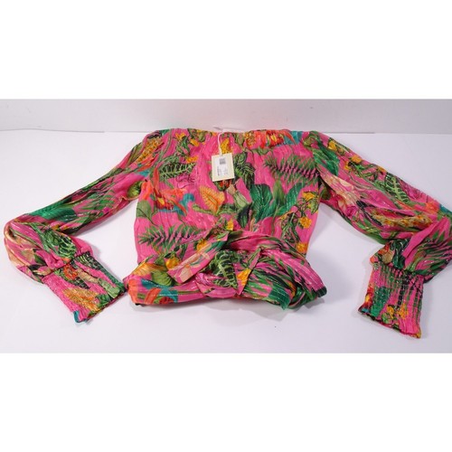 Ramy Brook Women's Quentin Printed Wrap Metallic Bell Sleeve Top XXS NWT 395 - Picture 10 of 14