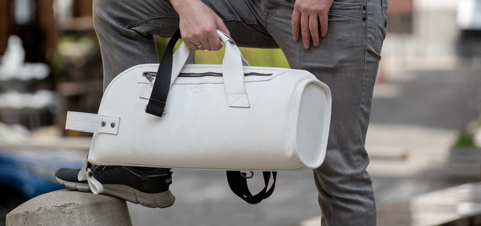 Сумка труба из натуральной кожи от MG Leather Work Flotar (зернистая) кожа БЕЛАЯ - Изображение 3 из 4