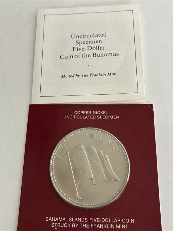 1974 Bahama Islands Uncirculated Copper Nickel Five Dollar $5 Coin 