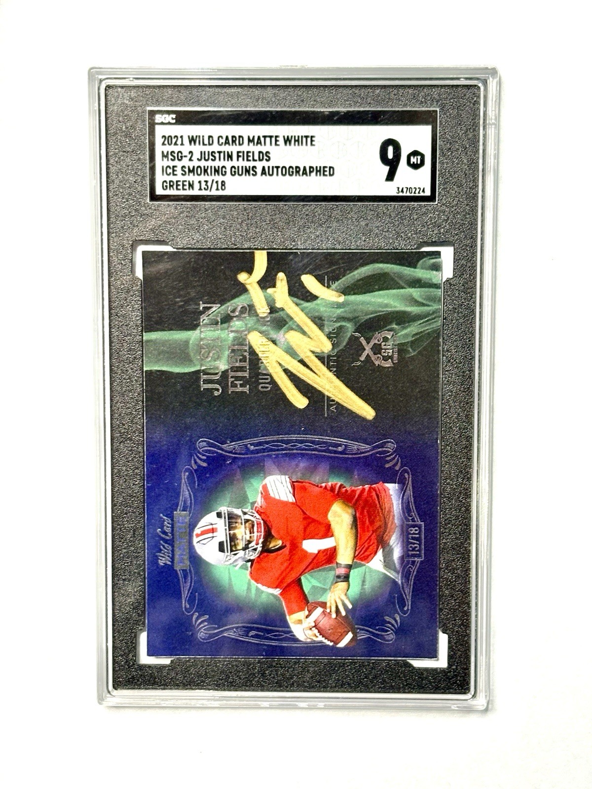 Justin Fields Wild Card Matte White Smoking Guns #MSG2 Mega Box-Green