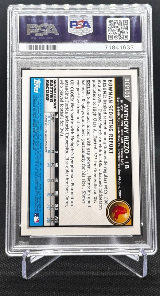 2010 Bowman Chrome Prospects Anthony Rizzo Auto #BCP101 PSA 9 - Image 2 of 2