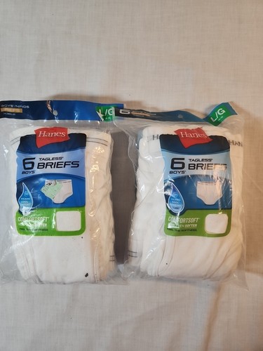 12 Pair Boys Hanes Tagless Cool Comfort Soft Flex White Briefs Large 14-16 Wow!