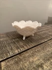 Vintage LE Smith Hobnail Milk Glass 3 Footed Small Bowl Art Deco MCM