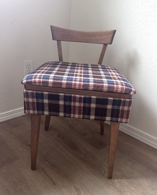 Vintage Mid Century MCM Sewing Chair Stool Storage Seat Refinished