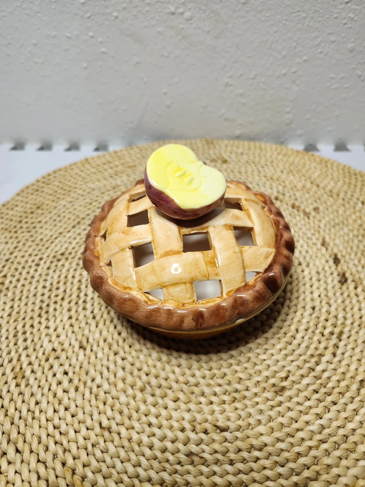Vintage Ceramic Apple Pie With Lattice, One Slice of Apple Potpourri Dish