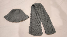 Handmade Gray Knit Hat and Scarf Set Warm Soft Pretty Winter Knitted Accessories