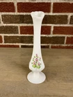 Vintage Fenton Hand Painted Violets in the Snow Milk Glass Bud Vase 8" Signed