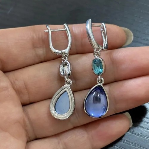 Water drop blue stone drop earrings women artificial stone jewelry e564-guyin - Picture 3 of 6