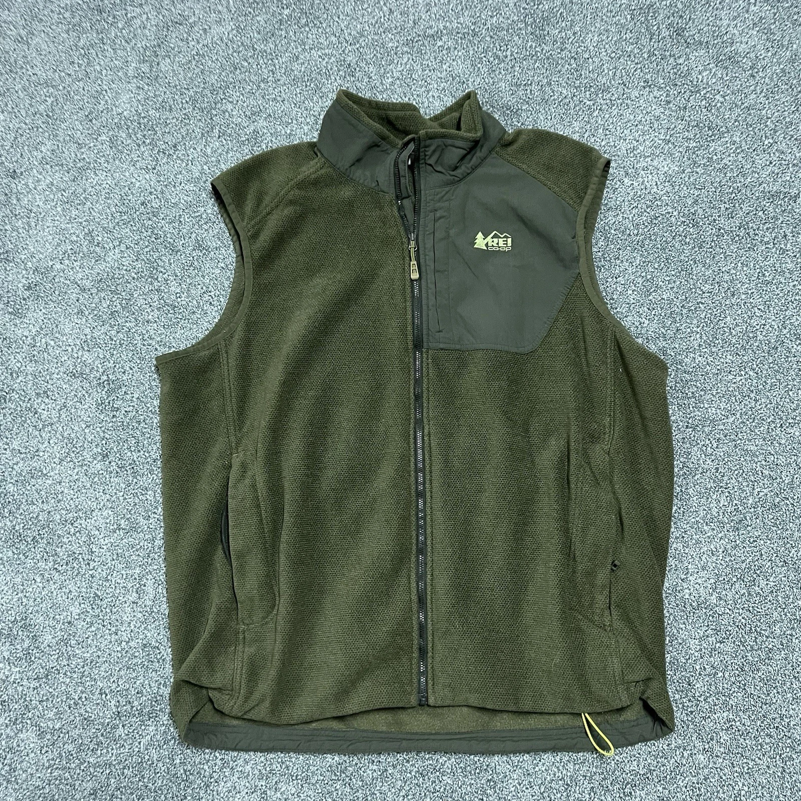 REI Co Op Fleece Vest Mens XL Green Full Zip Outdoor Hiking Trail Layer