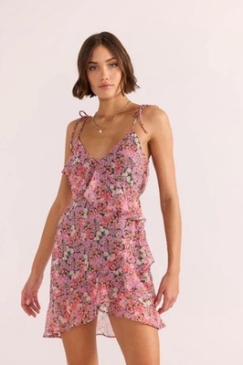 NWT Minkpink Amelia Ruffle Mini Dress Pink Ditsy Floral Tiered Small Flirty