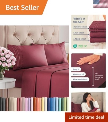 Queen Size 4 Piece Sheet Set - Comfy Breathable & Cooling Sheets - Hotel Luxu...