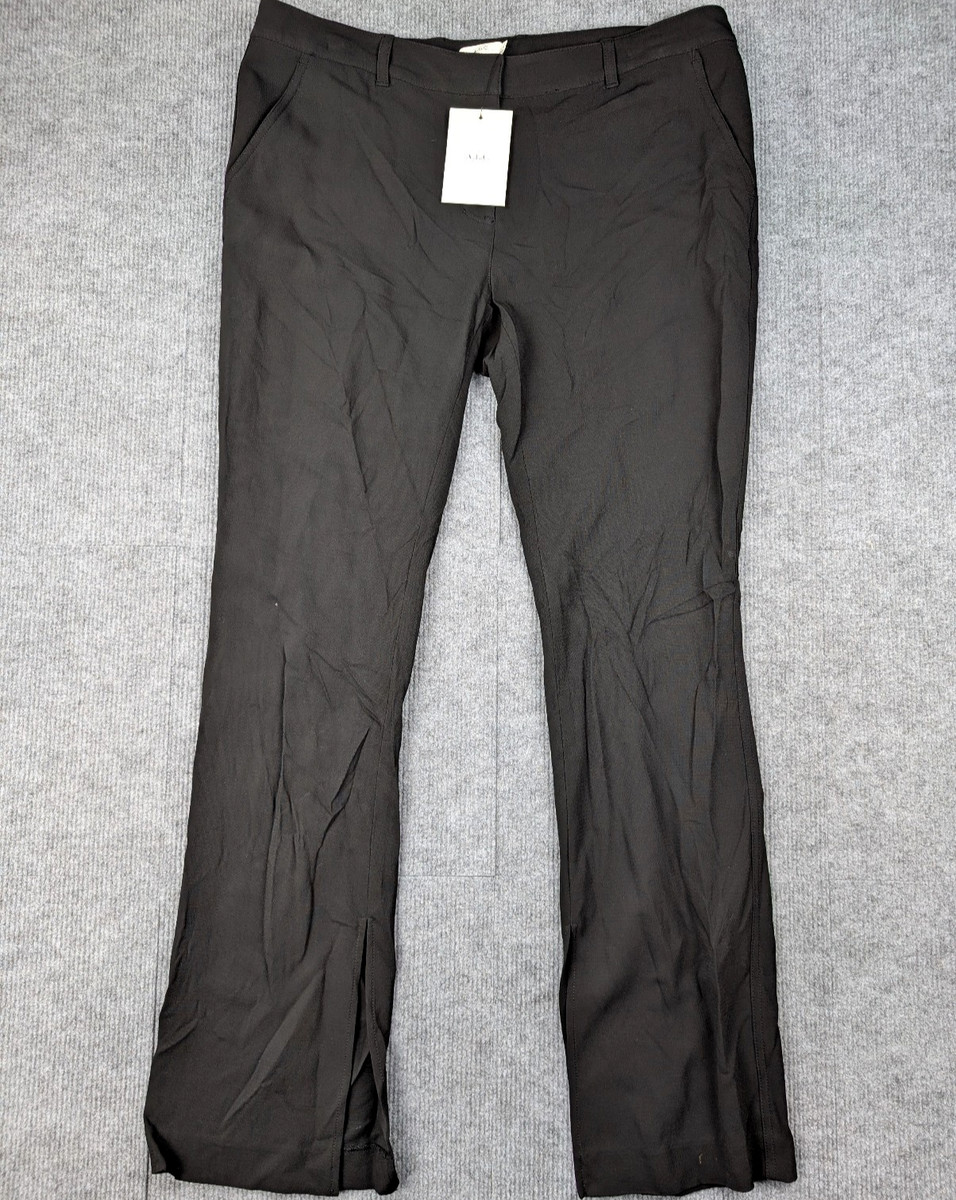 ALC Trouser Pants Womens 14 Black Italy Career Quiet Luxury Timeless Leg Slit