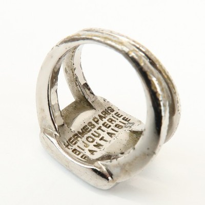 HERMES Metal Corozo Sellier Ring Shell Silver Authentic Used F/S