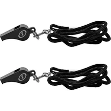 Spalding Plastic Whistle with Lanyard 2-Pack - Black