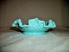 Fenton Turquoise Milk Glass Hobnail Ruffled Bowl Rare Vintage Cottagecore