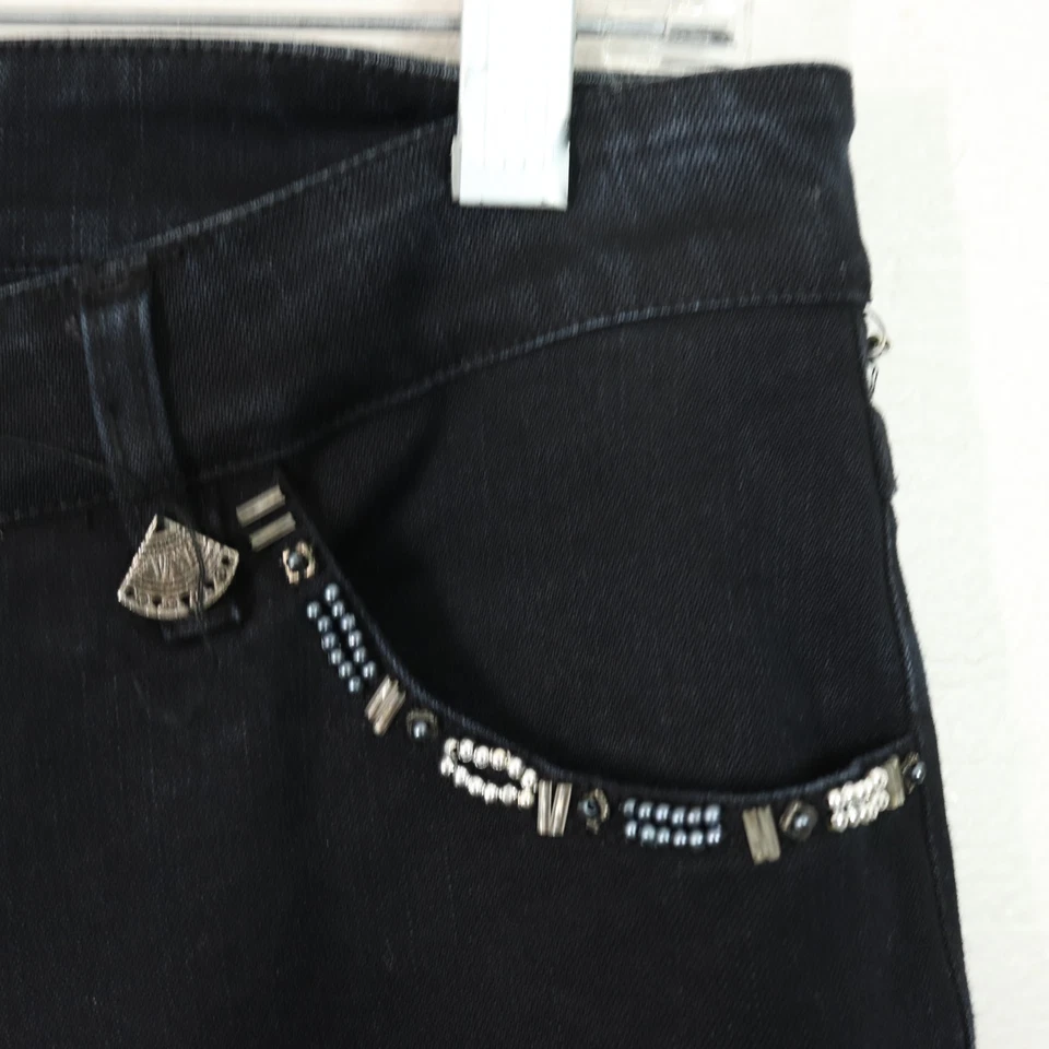 Vtg Style NY Boho Jeans Pants Women 6 Black 5 Pocket Denim Beads Embroider - Image 4 of 4