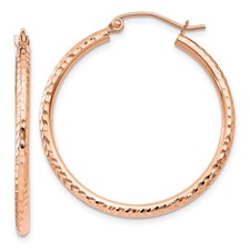 30mm 14k Rose Gold Shiny-Cut Polished Hoop Earrings TE518