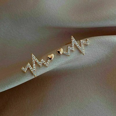 1Ct Round Lab Created Diamond Heart Beats Stud Earrings 14K Yellow Gold Plated
