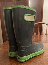 BOGS Rain Boots Kids Skipper Solid Navy/Green Youth Size 5 Wellies Waterproof