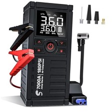 Jump Starter with Air Compressor, 7000A 180PSI Car Battery Jump Starter Black