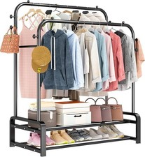 Kleiderständer mit Doppelruten-Design kleiderbügel 8 Haken und 2 Schuhregalen