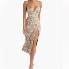 NEW House of CB  Charlotte Corset Crepe Midi Sundress in Peony Print Plus Cup