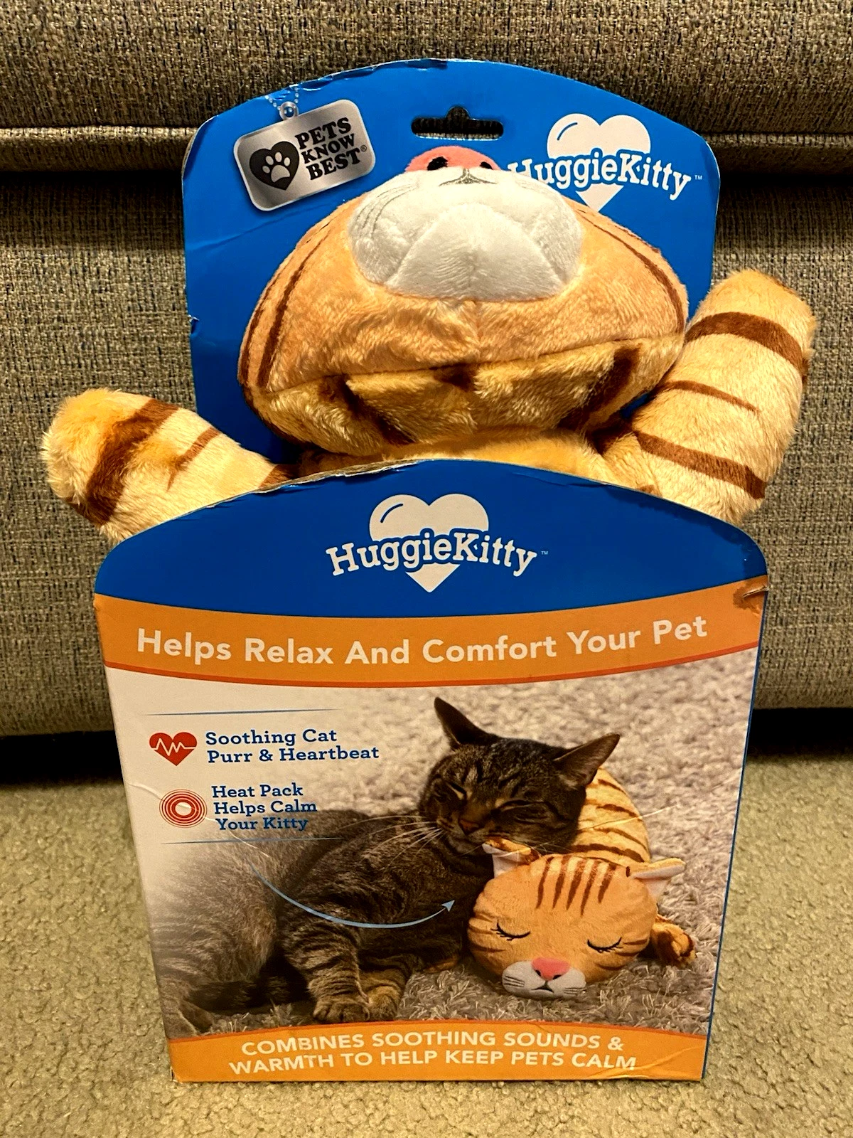 HUGGIEKITTY CAT TOY SOOTHING CAT PURR & HEARTBEAT WARMTH COMFORT YOUR PET (NEW)
