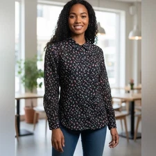 Old Navy Blue Floral Button Down Shirt Size SP