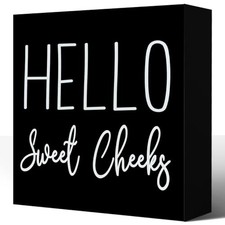 LVQHI Cute Bathroom Shelf Decor, Hello Sweet Cheeks Sign Wooden Box for Black