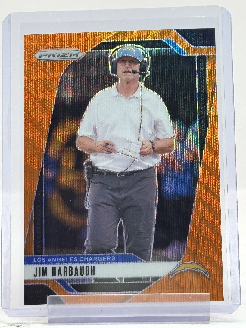 JIM HARBAUGH 2024 PANINI PRIZM FOOTBALL ORANGE WAVE CHARGERS /60 Q0398