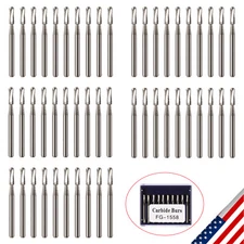 50pcs Dental Round Carbide Steel Drill FG Bur for High Speed Handpiece FG1558 ns