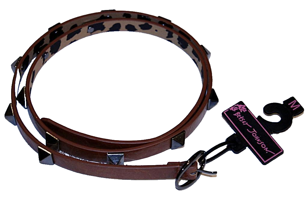 BETSEY JOHNSON Slim STUDDED Belt BROWN Interior LEOPARD ( M 