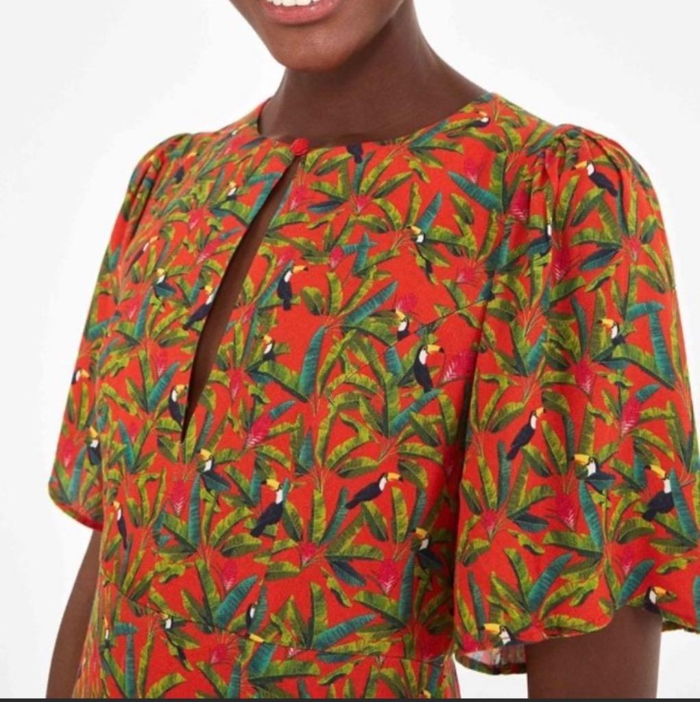 Farm Rio Gorgeous Tucano Paradise Red Midi Dress,szS, Worn once-gently  pre-owned | eBay