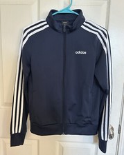 Image of Adidas Women Athletic Jacket Size XS 4 6 Navy Blue Logo Stripes Full Zip