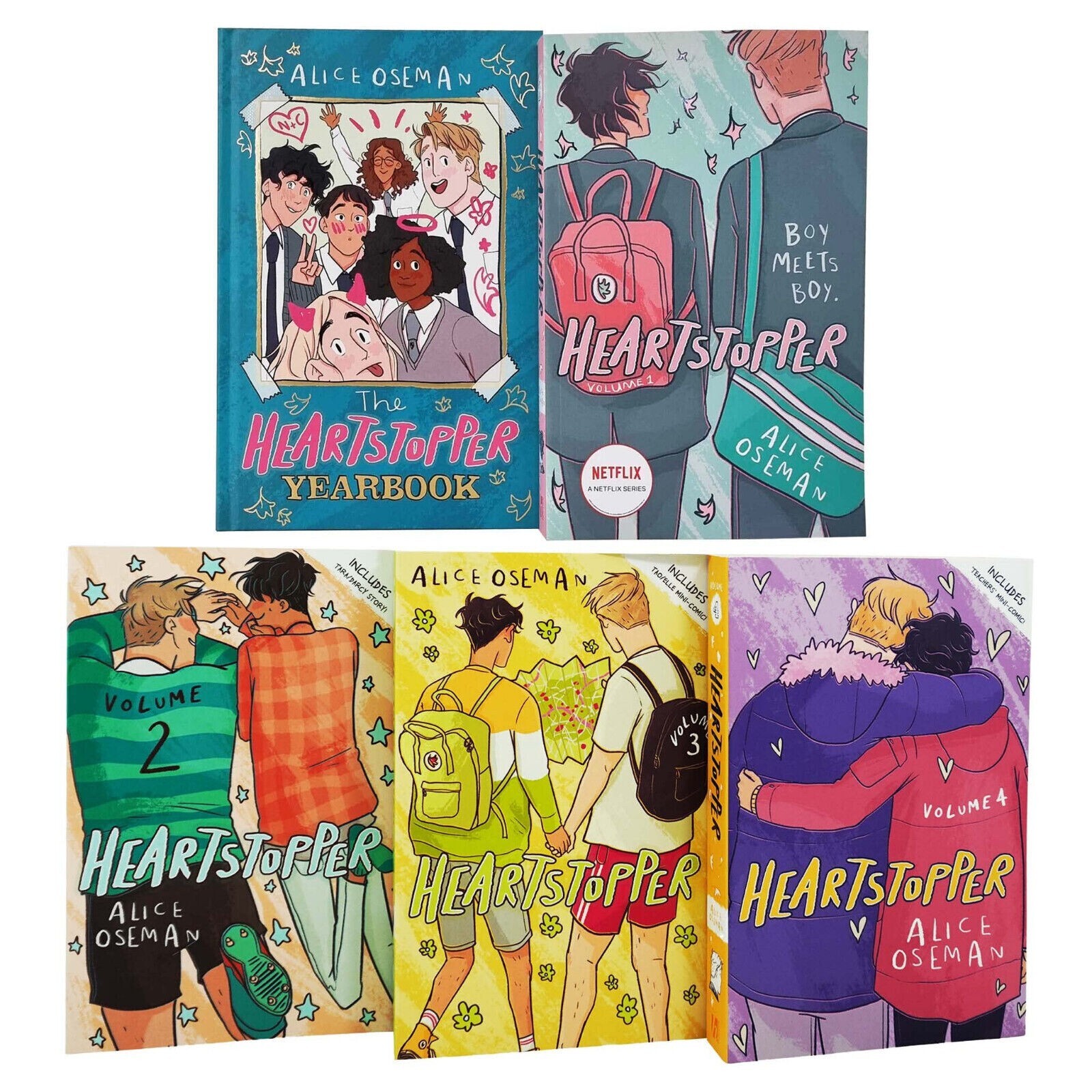 Heartstopper Series Volume 1-4,Heartstopper Yearbook 5 Books Set by Alice Oseman