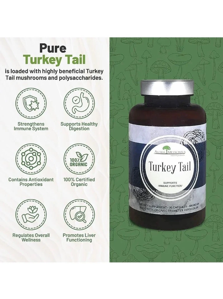 Turkey Tail  - Aloha Medicinals  90 ct Exp 1/2026 - Image 2 of 4