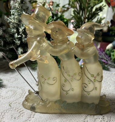Acrylic Snowman Family Skiing EUC Very Unique Rare Find