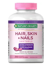 Nature's Bounty HAIR SKIN and NAILS 250 Softgels Multivitamin 5000 mcg Biotin