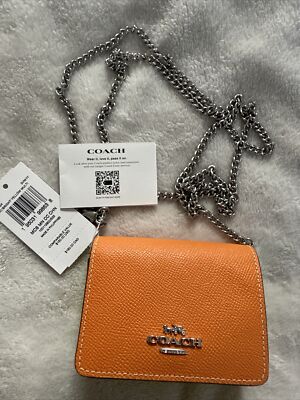 Coach CL464 Mini Wallet Chain Bright Yellow Orange Purple Leather