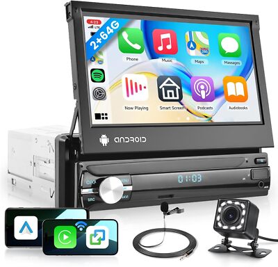 1 DIN 7'' Elektrischer Autoradio Flip Out Wireless Carplay Android Auto USB FM