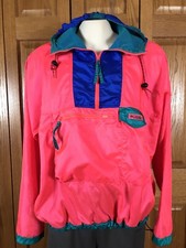 Columbia Retro 80s Pullover Windbreaker Neon Color Block Hooded Jacket Men s XL