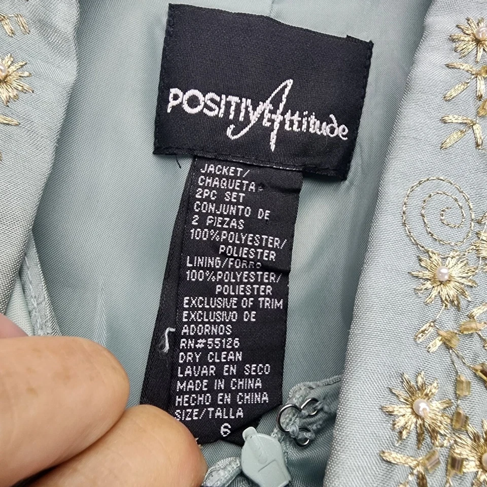 Positive Attitude 2 Piece Suit Womens 6 Green Jacket Midi Mother Of Bride Dress - Image 2 of 4