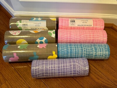 Lot of 7  Crafts Mesh Rolls for wreaths & more!  Bunnies, Eggs, Pastels