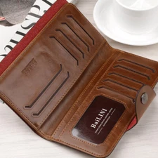 Men's Bifold Leather Wallet Long Clutch Purse Credit ID Card Holder Handbag Gift