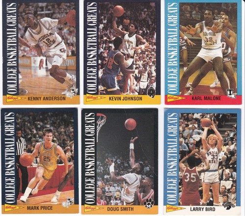 G) Lot of 6 - 1992 Kellogg's Raisin Bran College Basketball Greats Trading Cards - Picture 1 of 2